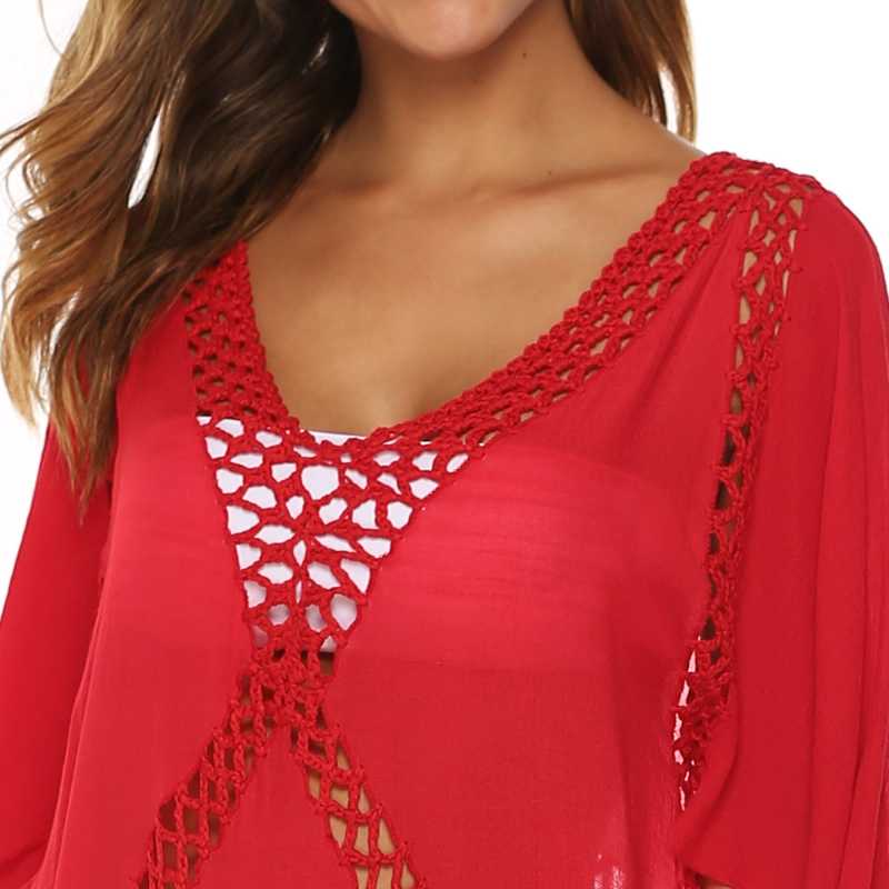 Red Hollow Out Tassel Beach Cover up GJZ00205-3