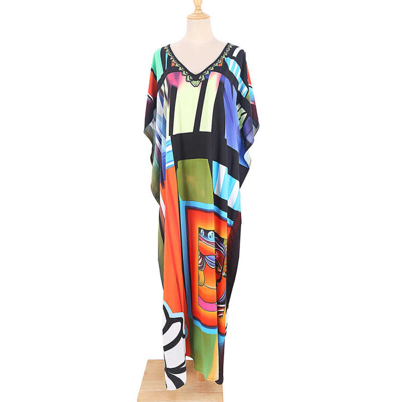 Black Graffiti Loose Beach Kimono Dress TQK650096-11