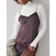 White Ribbed High Collar Long Sleeve Bodysuit TQV220125-1