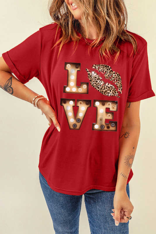Red Valentine's LOVE Graphic Tee LC25219637-103