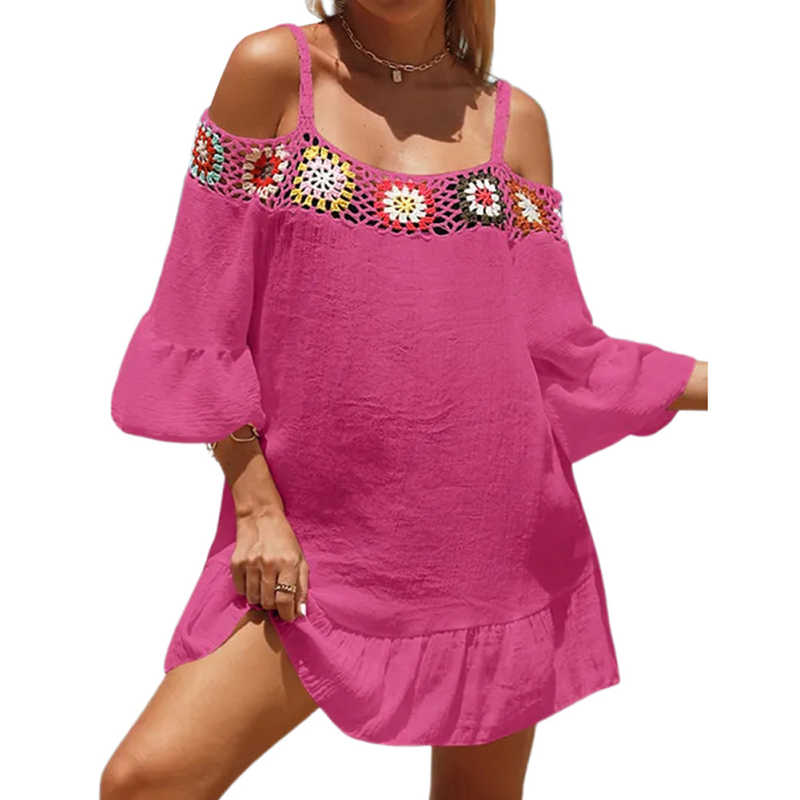 Rosy Cold Shoulder Beach Cover Ups TQK311480-6