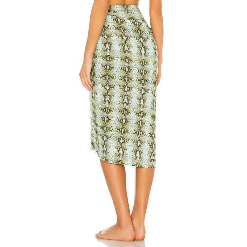 Khaki Snake Print Chiffon Beach Wrap Skirt TQK650083-21