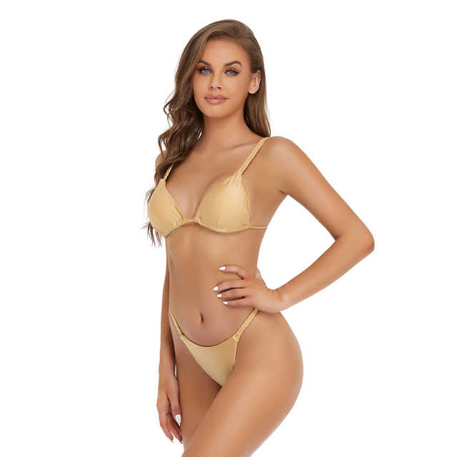 Apricot Braided Rope Triangle Bikini Set TQK610280-18