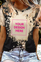 Black Blank Apparel- Bleached Dyed Print O-neck Graphic T Shirt LC25220612-2