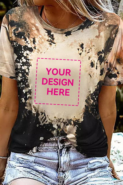 Black Blank Apparel- Bleached Dyed Print O-neck Graphic T Shirt LC25220612-2