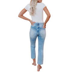 White Deep V Neck Short Sleeve Bodysuit TQK550252-1