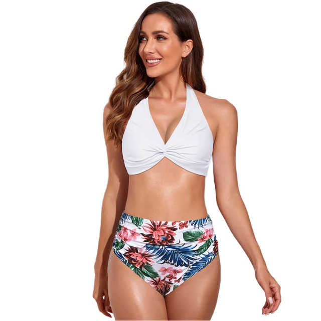 White Front Twist Halter Bikini Swimsuit TQK610321-1
