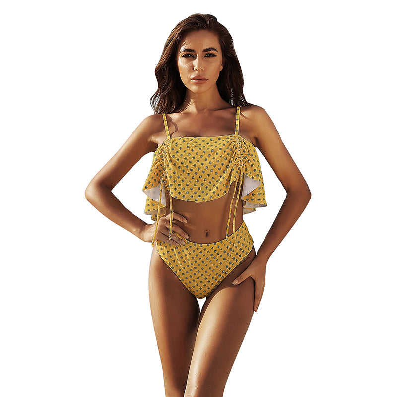 Yellow Floral Print Two-Piece Bikini Set TQK610155-7