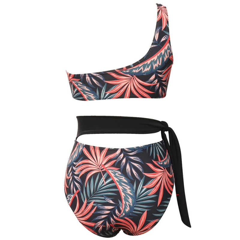 Red One Shoulder Tie Waist Bikini Swimwear TQK610297-3