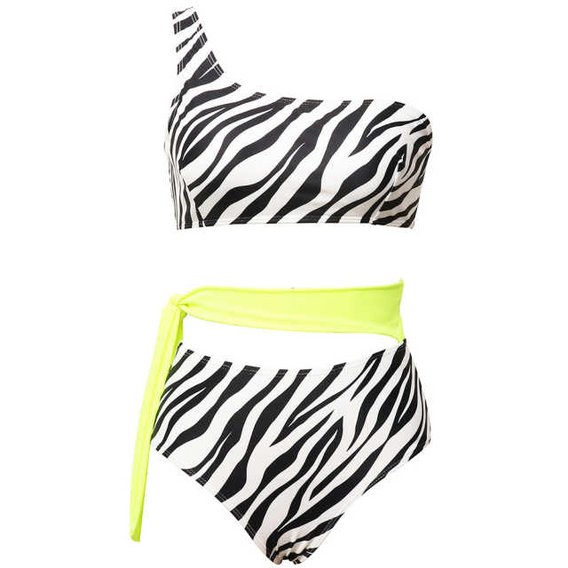 Black Red One Shoulder Tie Waist Bikini Swimwear TQK610297-37