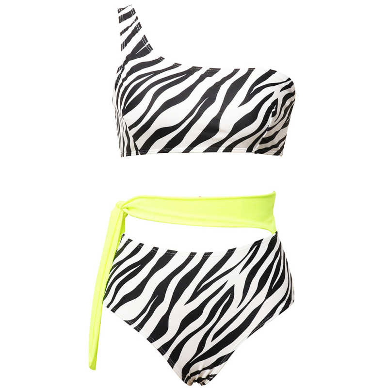 Black Red One Shoulder Tie Waist Bikini Swimwear TQK610297-37