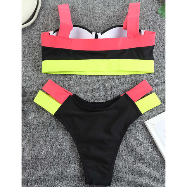 Black Contrast Push-up Bikini Set TQK610232-2