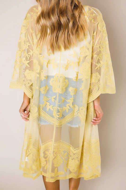 Yellow Floral Lace Kimono LC85521-7