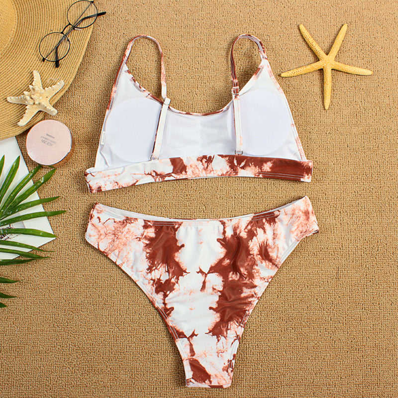 Coffee Two-piece Tie Dye Bikini TQK610175-15