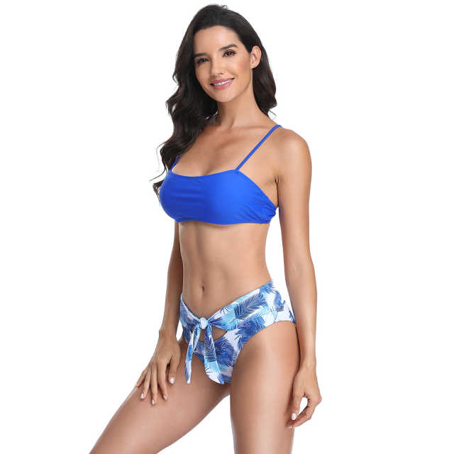 Blue Cute Bra with Print Bottom Bikini Set TQK610205-5