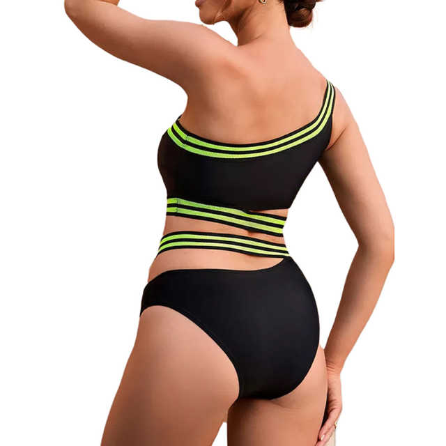 Black Contrast Cut-out Two Pieces Bikini Swimsuit TQX610008-2