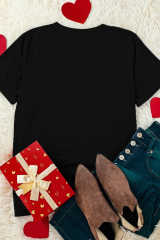 Black Shining Heart Pattern Valentines T Shirt LC25219498-2