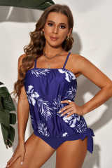 Blue Floral Pattern Strapless Tankini Set LC414353-5