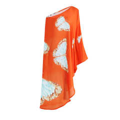 Tangerine Butterfly Print One Shoulder Irregular Beach Dress TQK650088-55