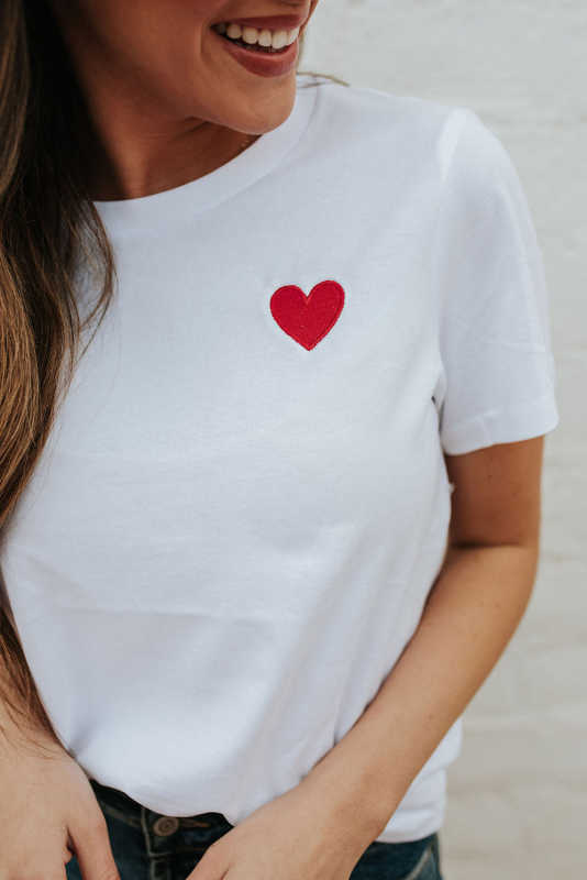 White Valentines Heart Pattern Embroidery T Shirt LC25219543-1