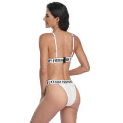 Beige Letters Print Bandage Bikini Set TQK610204-46