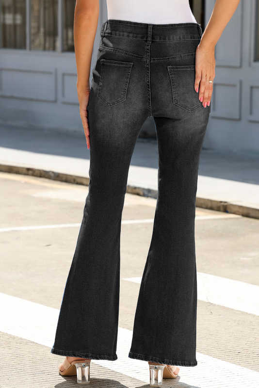 Black Exposed Seam Split Flare Jeans LC7872654-2