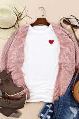 White Valentines Heart Pattern Embroidery T Shirt LC25219543-1