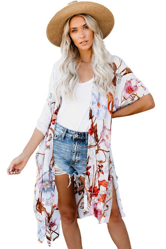 Multicolor Kimono Sleeve Floral Print Graceful Cover Up LC254281-22