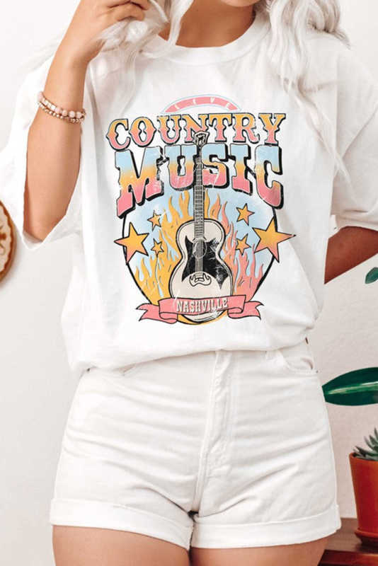 White COUNTRY MUSIC NASHVILLE Graphic Tee LC25220128-1