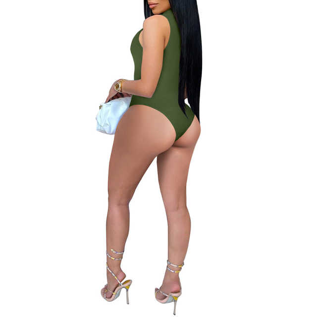 Green Diamond Tassel Zipper Sleeveless Bodysuit TQV250001-9