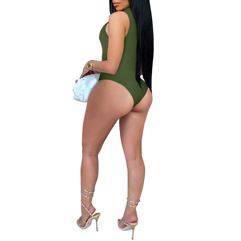 Green Diamond Tassel Zipper Sleeveless Bodysuit TQV250001-9