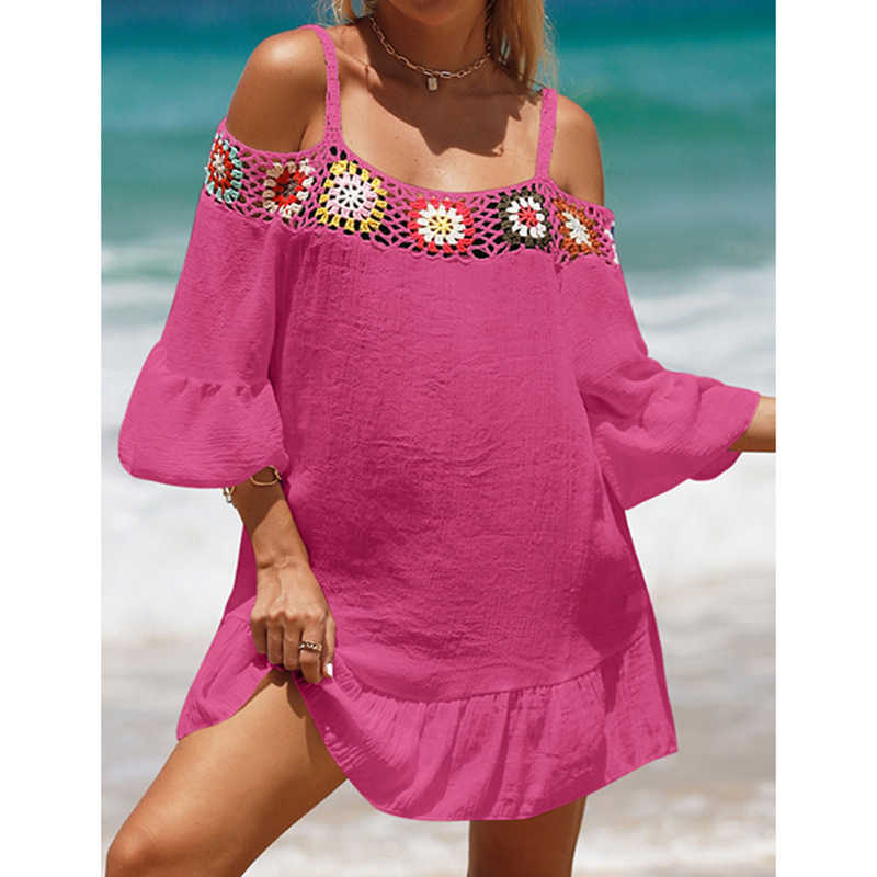 Rosy Cold Shoulder Beach Cover Ups TQK311480-6
