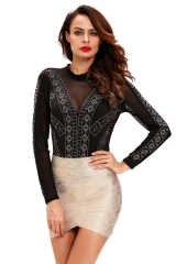 Black Long Sleeve Bodysuit With Back Open LC32062-2