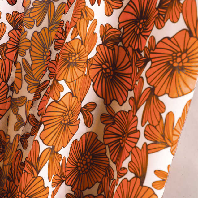 Orange Floral Print 1/2 Sleeves Chiffon Kimono TQK650089-14