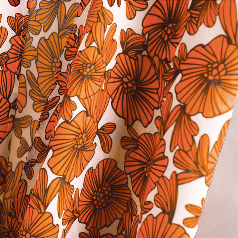 Orange Floral Print 1/2 Sleeves Chiffon Kimono TQK650089-14