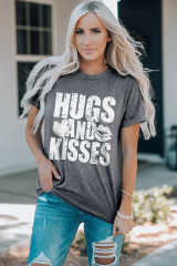 Gray HUGS AND KISSES Valentines Graphic Print Tee LC25219491-11