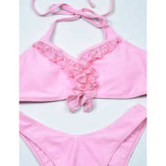 Pink Fringed Halter Two Pieces Bikini Set TQX610012-10