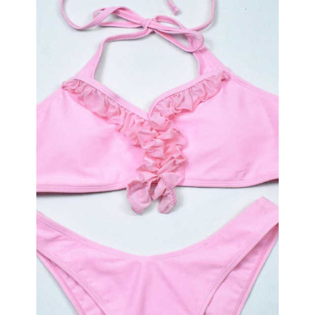 Pink Fringed Halter Two Pieces Bikini Set TQX610012-10