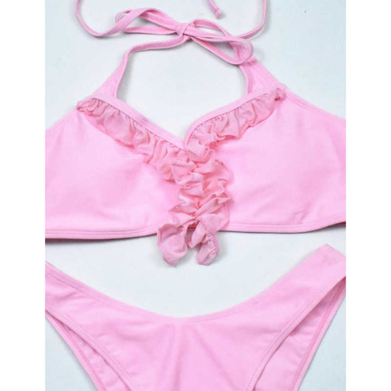 Pink Fringed Halter Two Pieces Bikini Set TQX610012-10