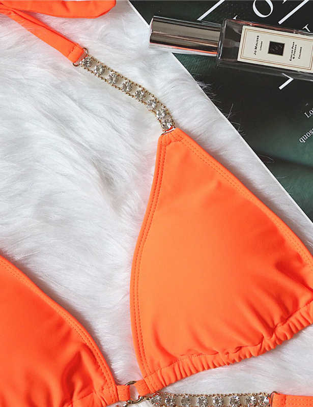 Orange Sexy Rhinestone Two-pieces Bikini Set TQK610324-14