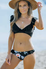 Black Sexy Ruffle Detail Printed Bikini LC43543-2