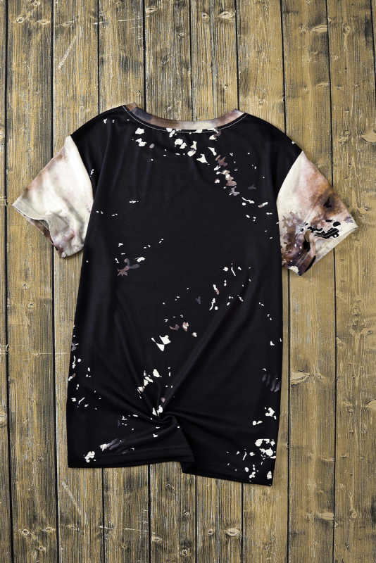 Black Blank Apparel- Bleached Dyed Print O-neck Graphic T Shirt LC25220612-2