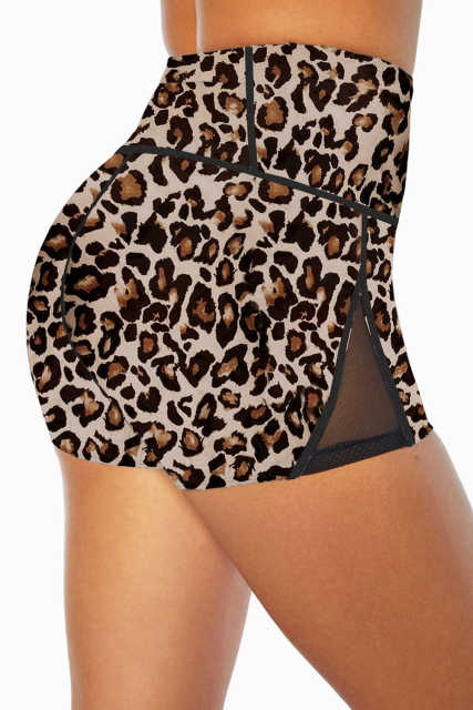 Leopard Mesh Cutout Patchwork Swim Shorts LC472303-20