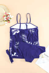 Blue Floral Pattern Strapless Tankini Set LC414353-5