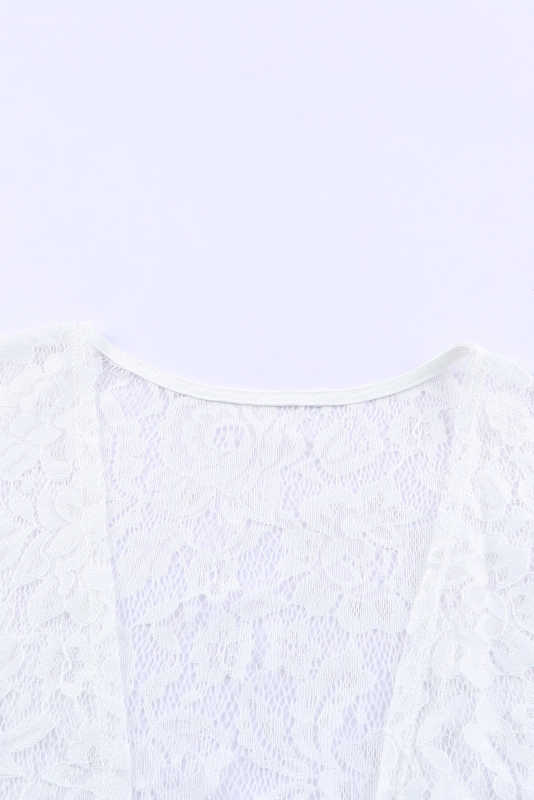 White Floral Lace Crochet Short Sleeve Open Front Kimono LC2541617-1
