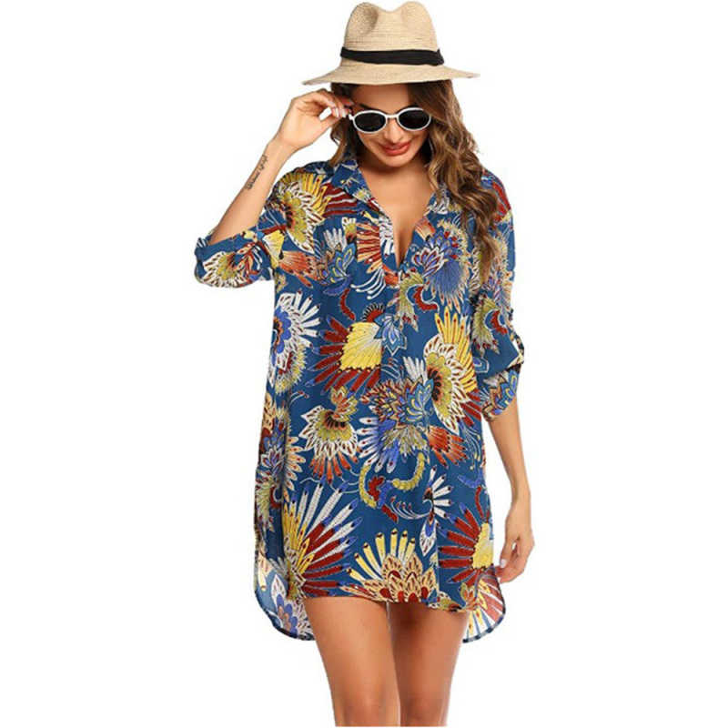 Multicolor Print Shirt Style Beach Cover Dress TQK650072-29