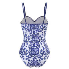 Blue and White Porcelain Printed Steel Boned One Piece Swimwear TQX620045-5