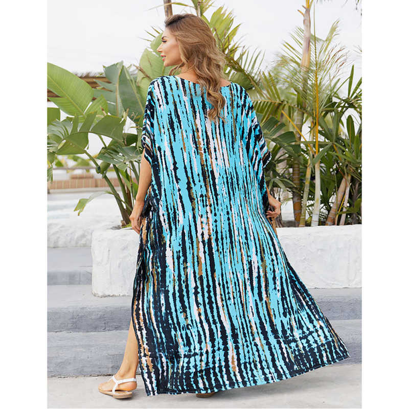 Aquamarine Tie Dye Loose Kimono Beach Cover TQK650092-45
