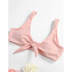Pink Solid Front Tie Bikini Swimwear TQK610307-10