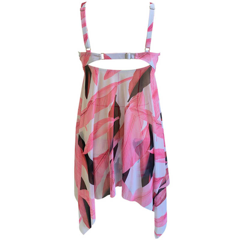 Pink Digital Print Pleated Swimdress Tankini Set TQV610002-10